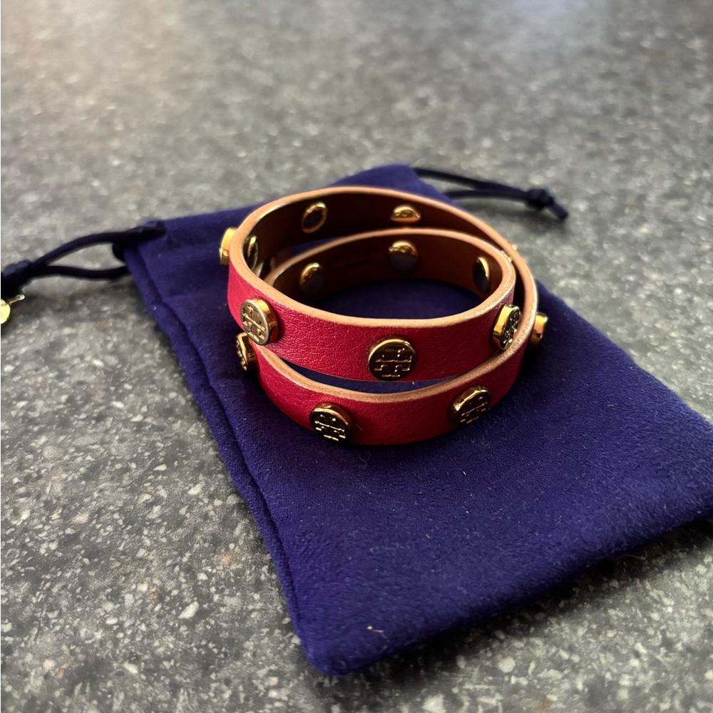 Tory Burch Signature Double Wrap Bracelet Hot Pink and Gold